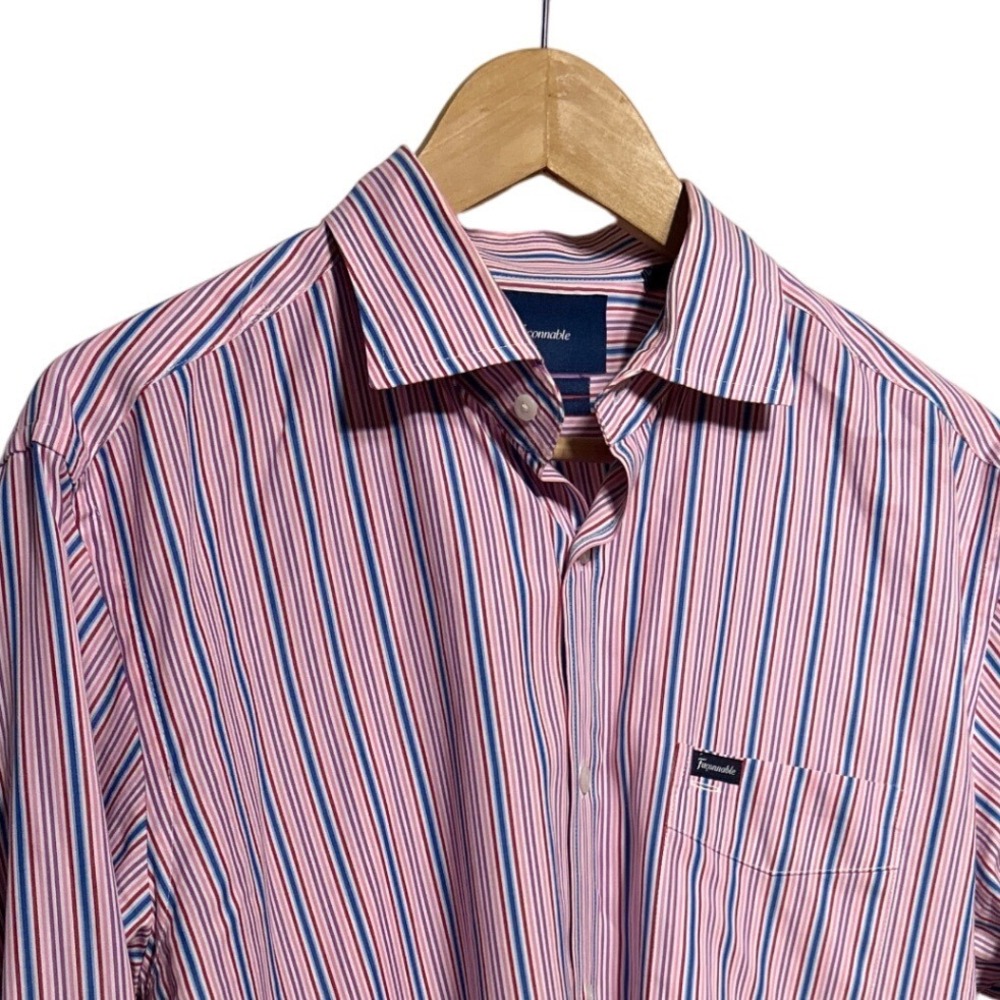 Facconable Club Deauville Striped Button Down Shirt Pink Blue Red Size L EUC‎